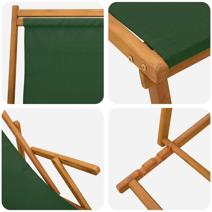 Șezlong pliabil 2 pcs 3 Poziție Lemn de eucalipt masiv Verde WALTI