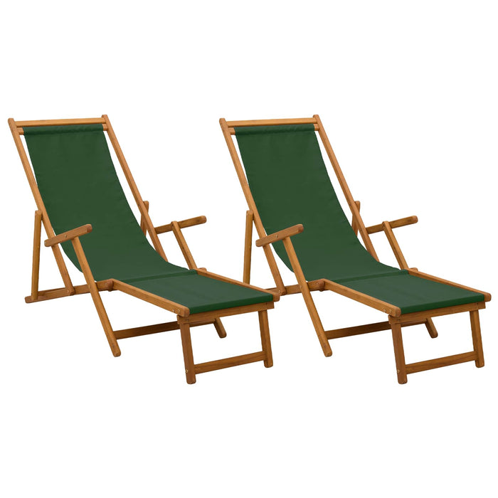 Șezlong pliabil 2 pcs 3 Poziție Lemn de eucalipt masiv Verde WALTI