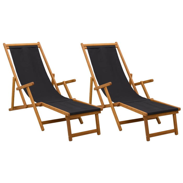 Șezlong pliabil 2 pcs 3 Poziție Lemn de eucalipt masiv Negru WALTI