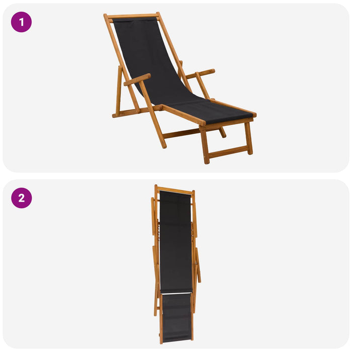 Șezlong pliabil 2 pcs 3 Poziție Lemn de eucalipt masiv Negru WALTI
