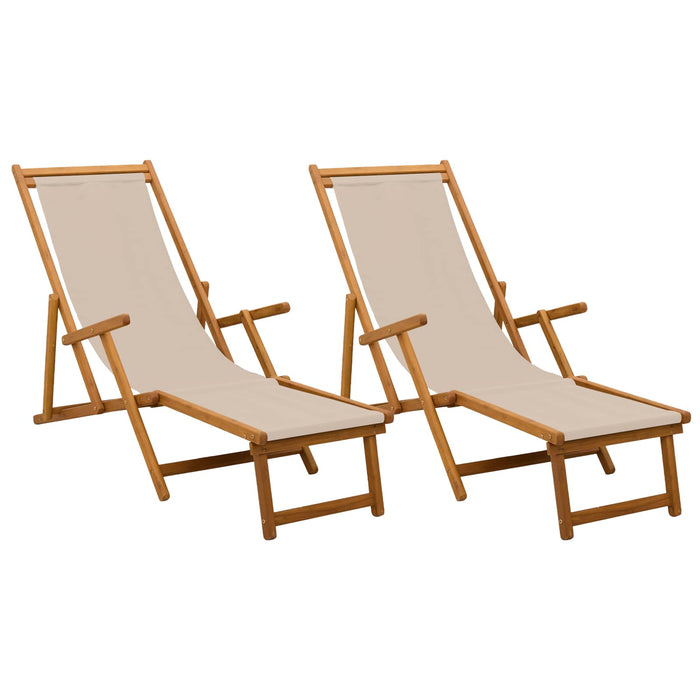 Șezlong pliabil 2 pcs 3 Poziție Lemn de eucalipt masiv Bej WALTI