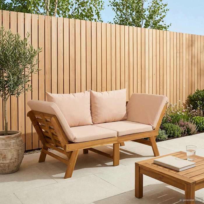 Bancă de grădină 3-în-1 cu perne Lemn Solid de Acacia natural WALTI