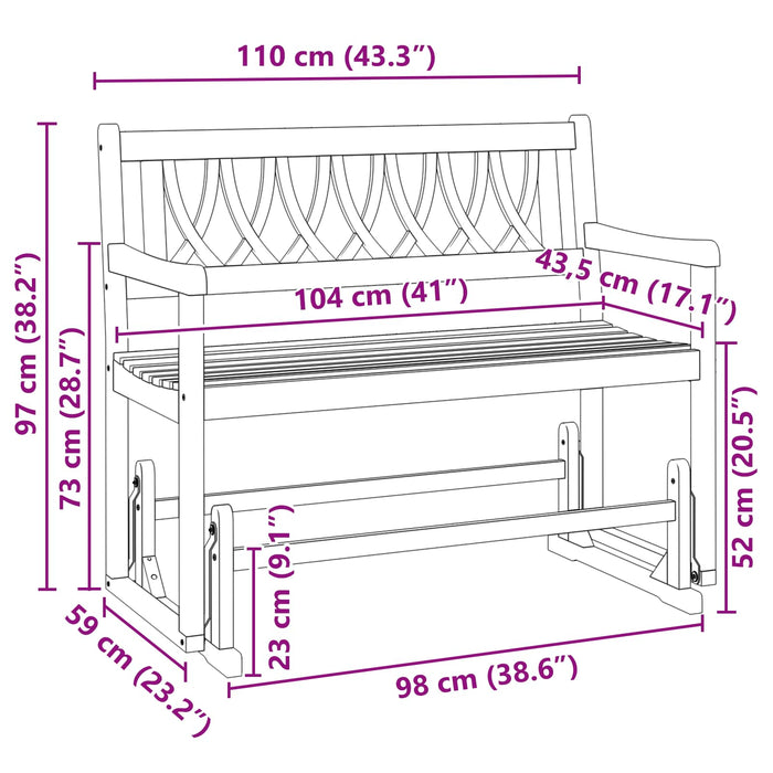 Bancă glisantă pentru grădină natural 110 x 59 x 97 cm - WALTI WALTI