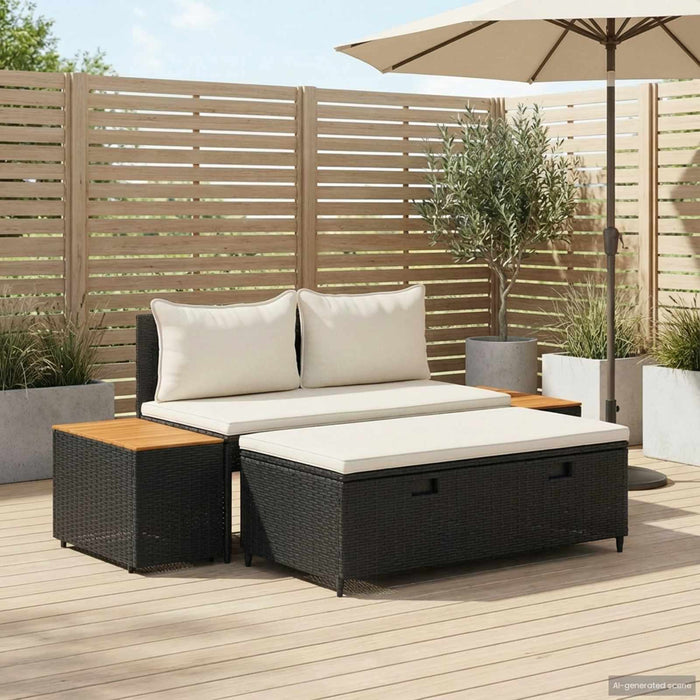 Set de canapele de exterior cu pernă 4 pcs Negru și Alb crem - WALTI WALTI