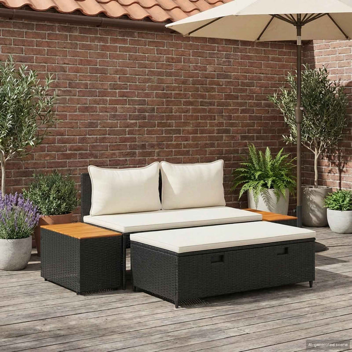 Set de canapele de exterior cu pernă 4 pcs Negru și Alb crem - WALTI WALTI