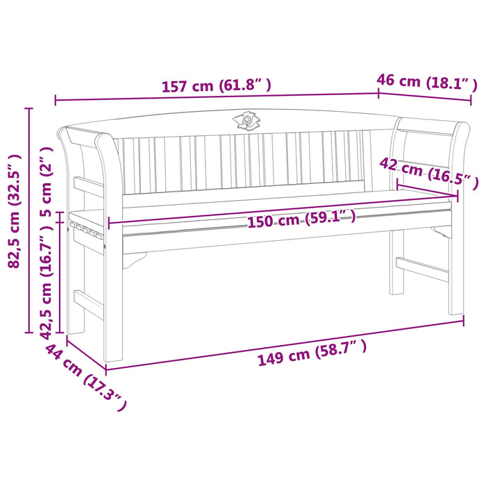 bancă cu pernă Finisaj cu ulei natural 157 x 46 x 82,5 cm - WALTI WALTI