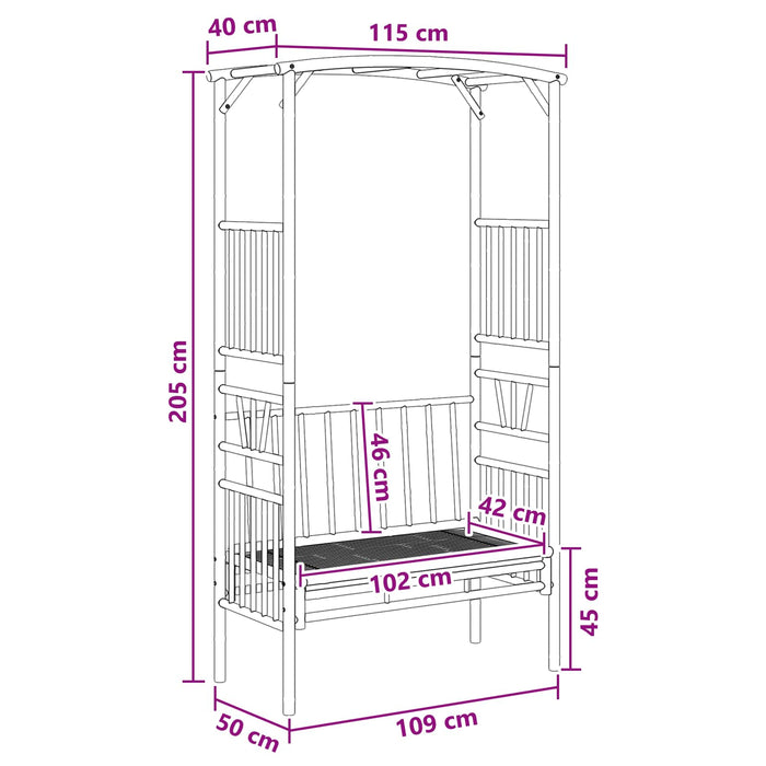Arc de Grădină cu Bancă natural 115 x 50 x 205 cm Bambus - WALTI WALTI