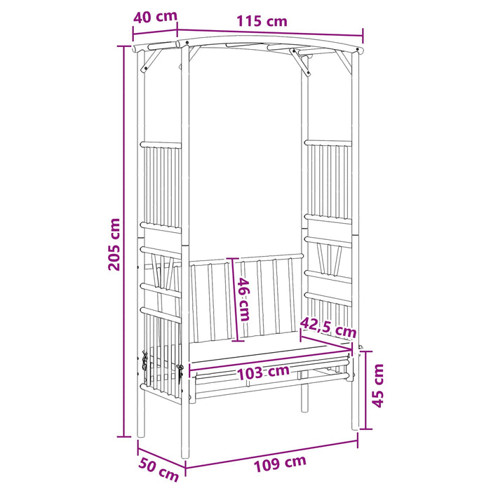 Arc de Grădină cu Bancă natural 115 x 50 x 205 cm Bambus - WALTI WALTI