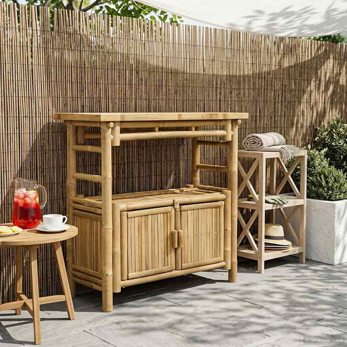 Masă de consolă cu raft cu ușă natural 80 x 35 x 75 cm Bambus - WALTI WALTI