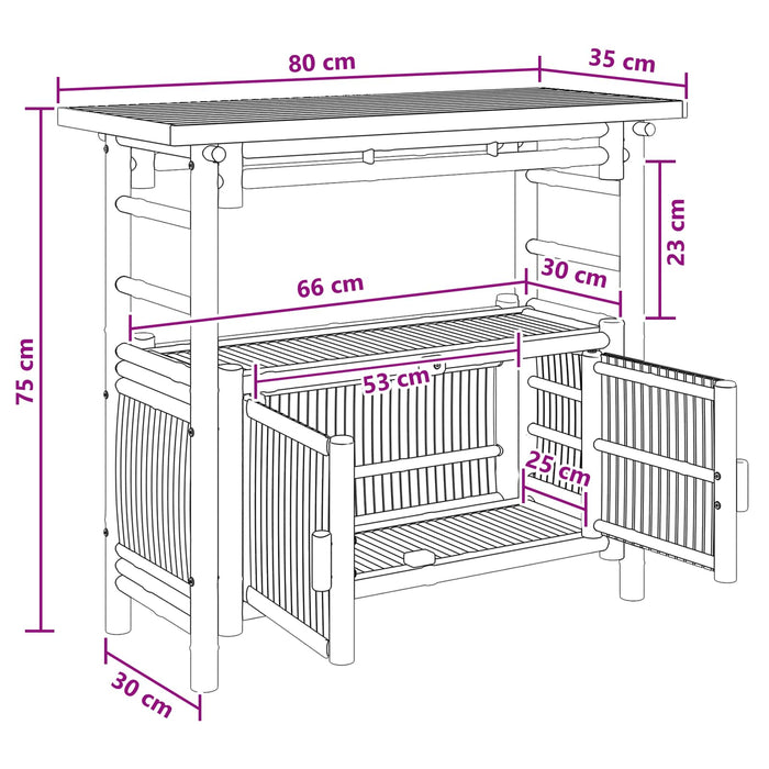Masă de consolă cu raft cu ușă natural 80 x 35 x 75 cm Bambus - WALTI WALTI