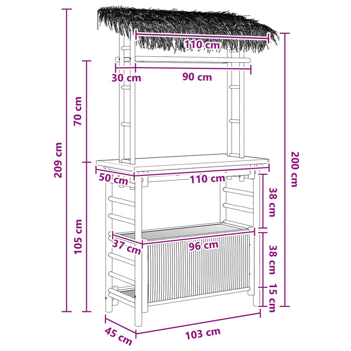 Masă de bar exterioară natural 110 x 50 x 209 cm Bambus - WALTI WALTI