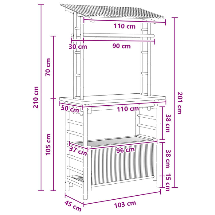 Masă de bar exterioară natural 110 x 50 x 210 cm Bambus WALTI