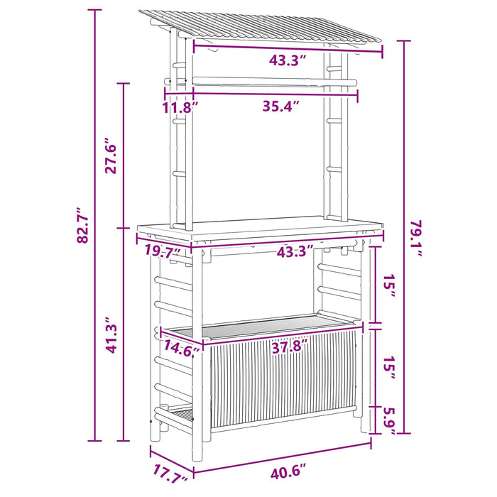 Masă de bar exterioară natural 110 x 50 x 210 cm Bambus WALTI