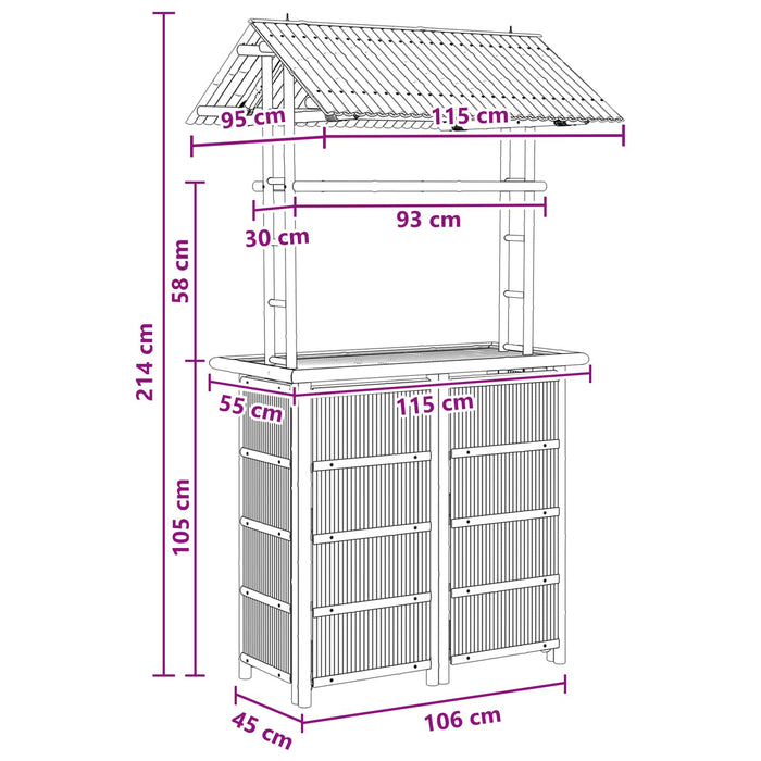 Masă de bar exterioară natural 115 x 95 x 214 cm Bambus - WALTI WALTI