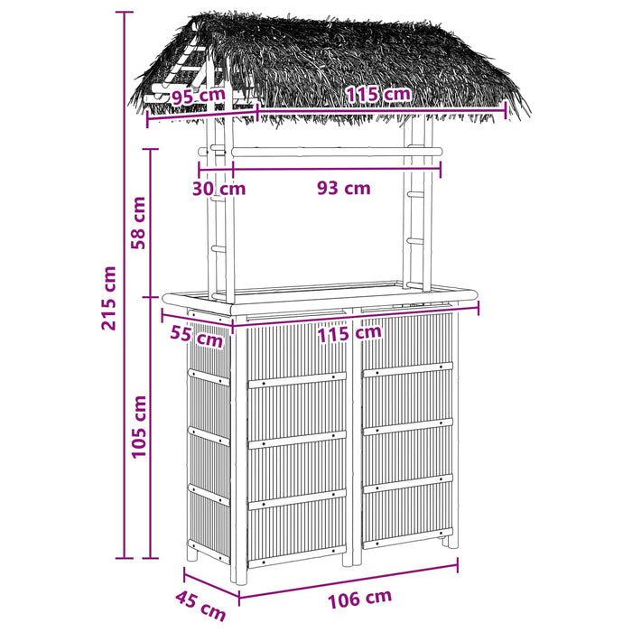 Masă de bar exterioară natural 115 x 95 x 215 cm Bambus - WALTI WALTI