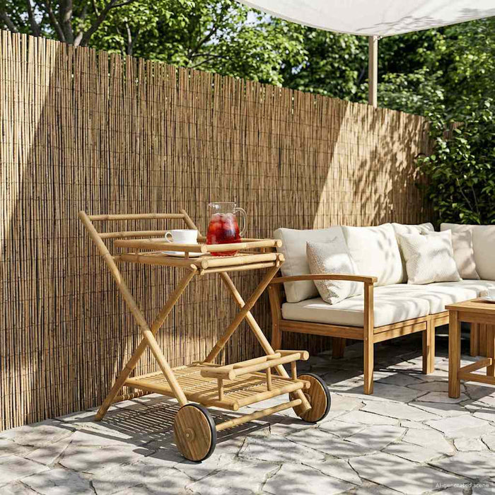 Carucior de ceai cu roți natural 79 x 67.5 x 84 cm Bambus WALTI