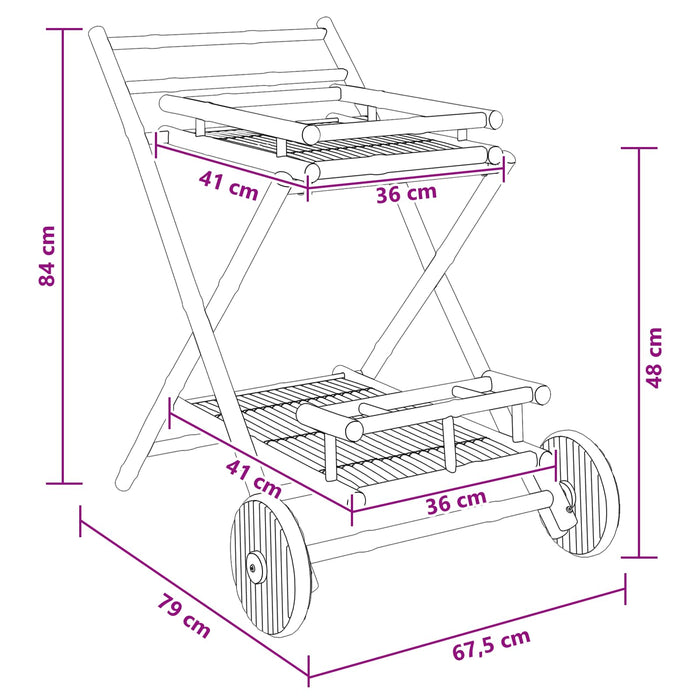 Carucior de ceai cu roți natural 79 x 67.5 x 84 cm Bambus WALTI