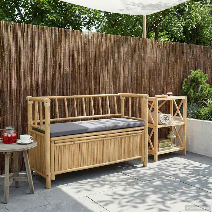 Bancă de grădină cu șemineu natural 110 x 47 x 80 cm Bambus - WALTI WALTI