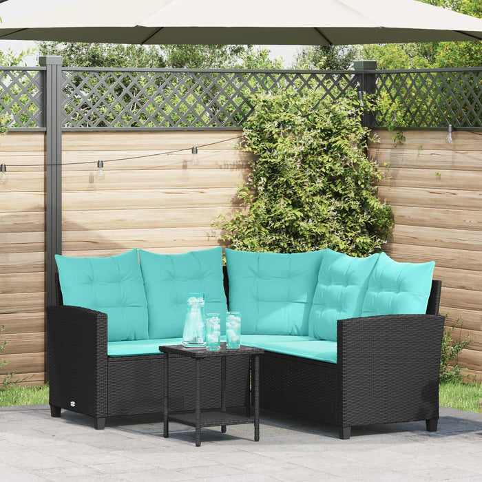 Canapea de grădină cu pernă 2 pcs Negru și Turcoaz Rattan poli - WALTI WALTI