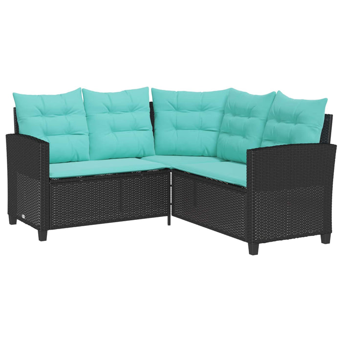Canapea de grădină cu pernă 2 pcs Negru și Turcoaz Rattan poli - WALTI WALTI