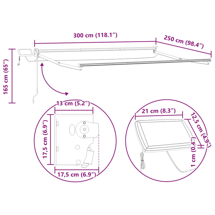 Cadru copertină retractabil electric Alb 3 x 2,5 m Aluminiu - WALTI WALTI