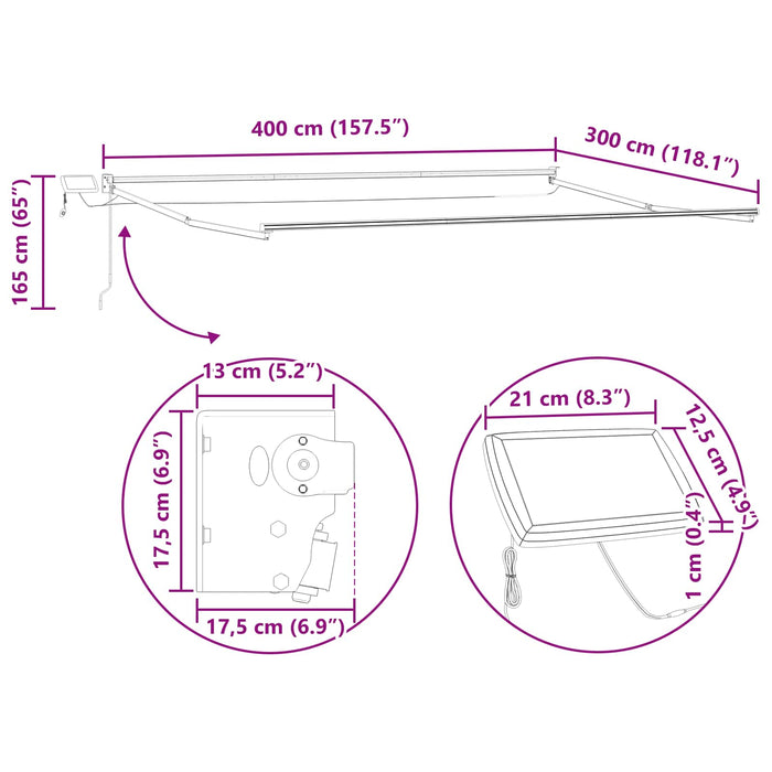 Cadru copertină retractabil electric Antracit 4 × 3 m Aluminiu - WALTI WALTI