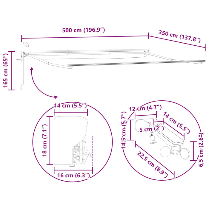 Cadru de copertină electrică cu LED-uri Alb 5 × 3,5 m Aluminiu - WALTI WALTI