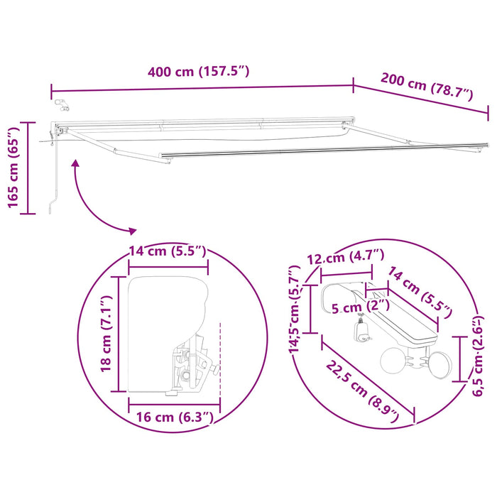 Cadru de copertină electrică cu LED-uri Antracit 4 x 2 m - WALTI WALTI