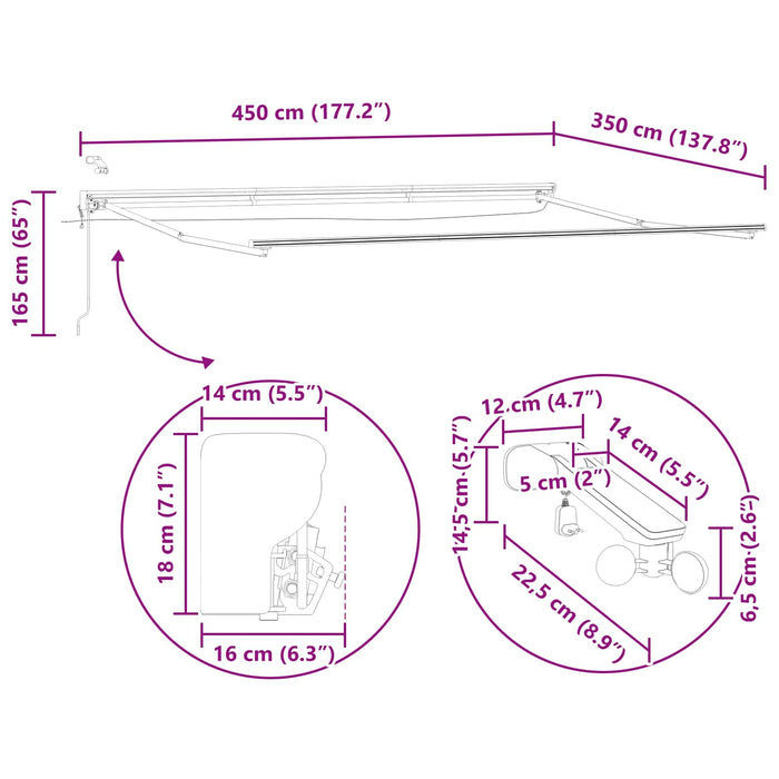 Cadru de copertină electrică cu LED-uri Antracit 4,5 × 3,5 m - WALTI WALTI