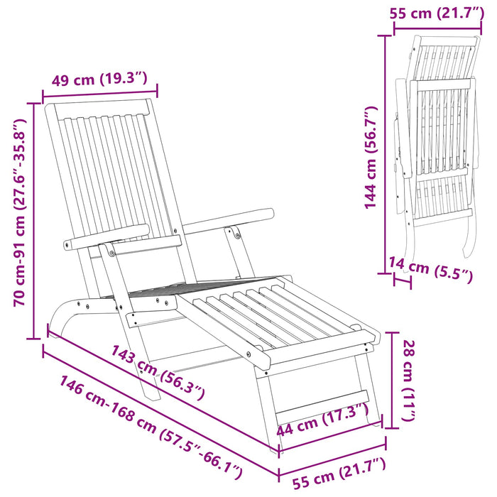 Șezlong pliabil și culisant 2 pcs 55 x 146 x 91 cm WALTI