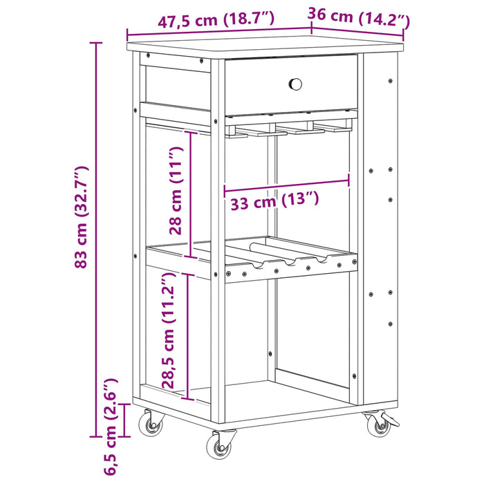 Cărucior de bucătărie cu roți natural 47,5 x 36 x 83 cm Bambus - WALTI WALTI