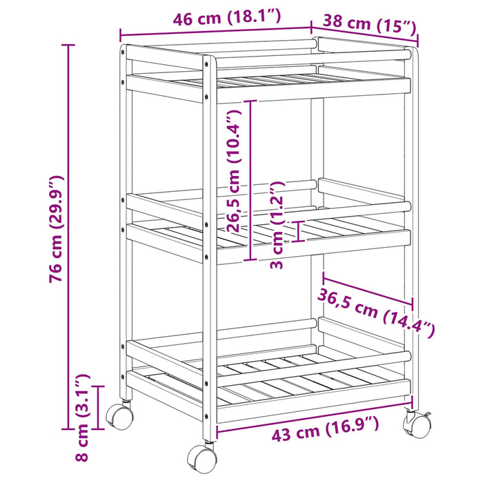 Cărucior de bucătărie cu roți natural 46 x 38 x 76 cm Bambus - WALTI WALTI