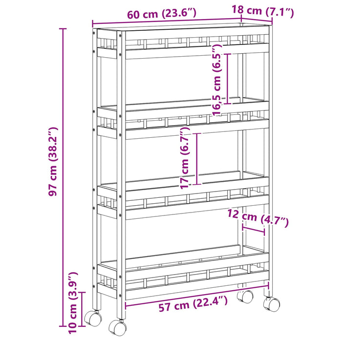 Cărucior de bucătărie cu roți natural 60 x 18 x 97 cm Bambus - WALTI WALTI