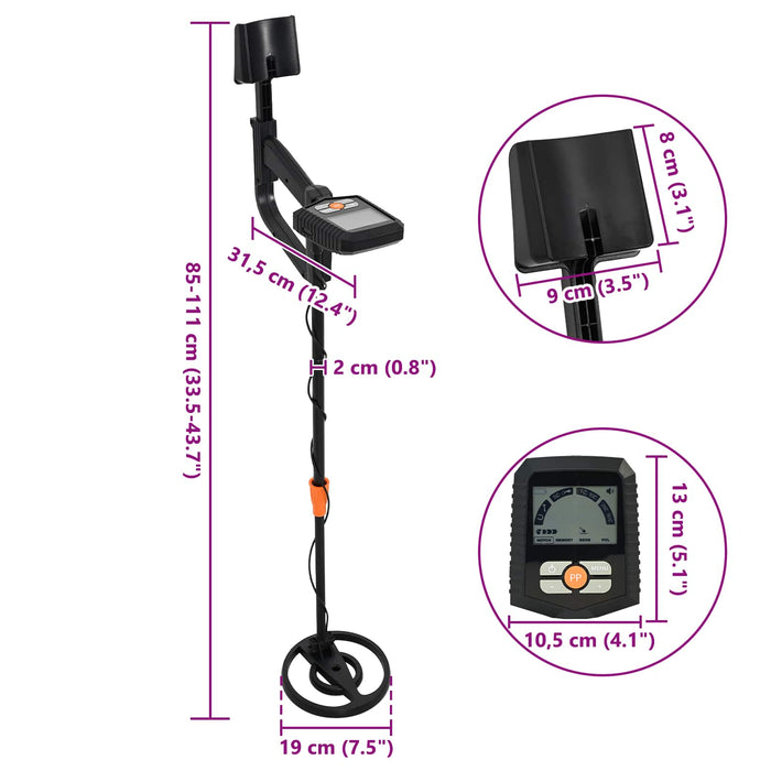 Detector de metal cu ecran LCD 3 modele 19 cm bobină Negru WALTI