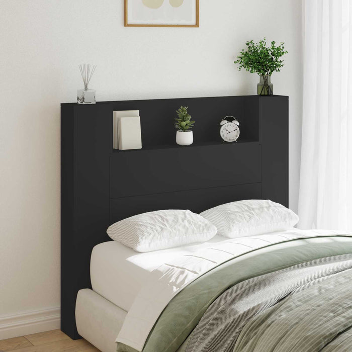 Tăblie cap cu raft Negru 120 x 16,5 x 103,5 cm Lemn compozit - WALTI WALTI