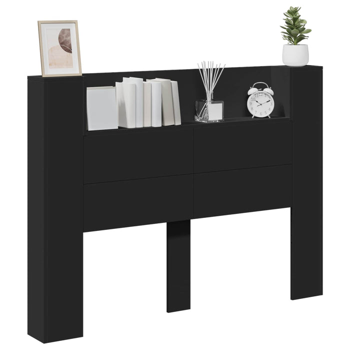 Tăblie cap cu raft Negru 140 x 16,5 x 103,5 cm Lemn compozit - WALTI WALTI