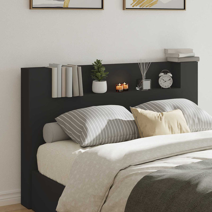 Tăblie cap cu raft Negru 160 x 16,5 x 103,5 cm Lemn compozit - WALTI WALTI