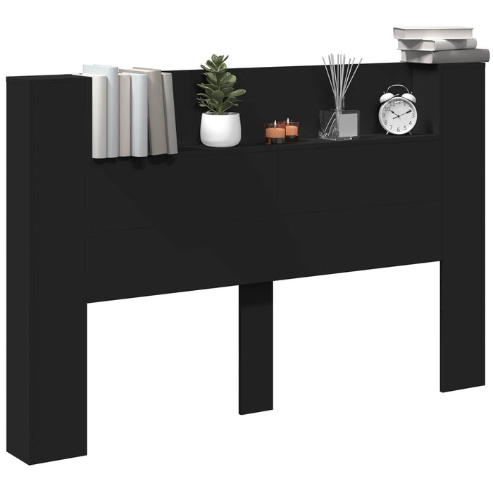 Tăblie cap cu raft Negru 160 x 16,5 x 103,5 cm Lemn compozit - WALTI WALTI