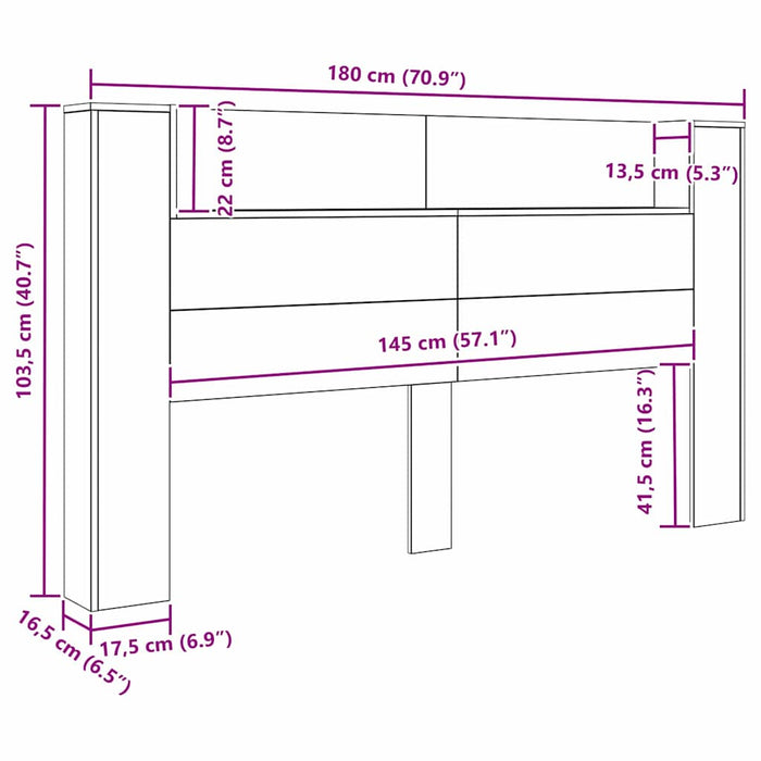 Tăblie cap cu raft Lemn vechi 180 x 17 x 104,5 cm Lemn compozit - WALTI WALTI
