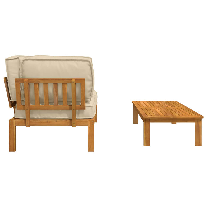 Set de canapea cu pernă Simplu 2 pcs Bej Lemn Solid de Acacia WALTI