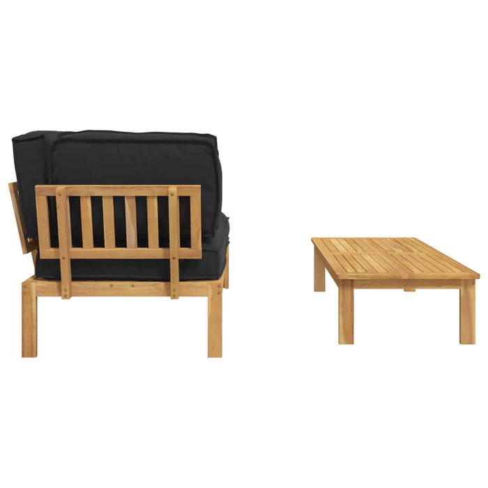 Set de canapea cu pernă Simplu 2 pcs Negru Lemn Solid de Acacia WALTI
