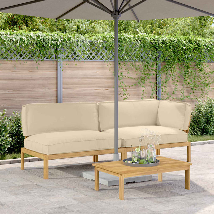 Set de canapea cu pernă Simplu 3 pcs Bej Lemn Solid de Acacia WALTI