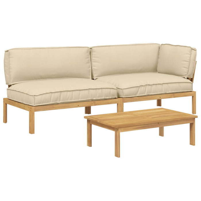 Set de canapea cu pernă Simplu 3 pcs Bej Lemn Solid de Acacia WALTI