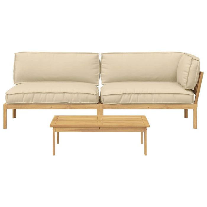 Set de canapea cu pernă Simplu 3 pcs Bej Lemn Solid de Acacia WALTI