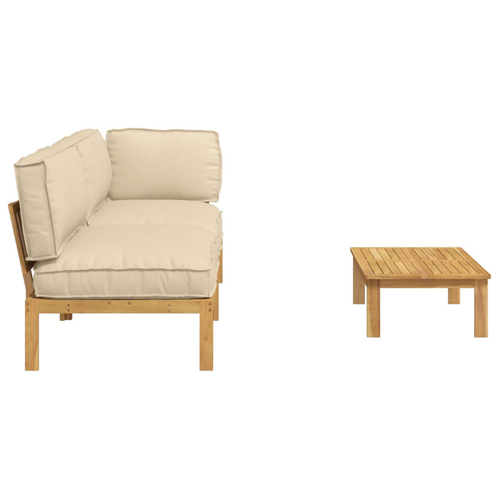 Set de canapea cu pernă Simplu 3 pcs Bej Lemn Solid de Acacia WALTI
