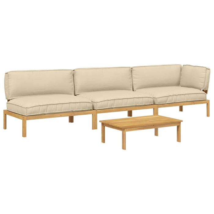 Set de canapea cu pernă Simplu 4 pcs Bej Lemn Solid de Acacia WALTI