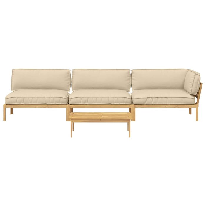 Set de canapea cu pernă Simplu 4 pcs Bej Lemn Solid de Acacia WALTI