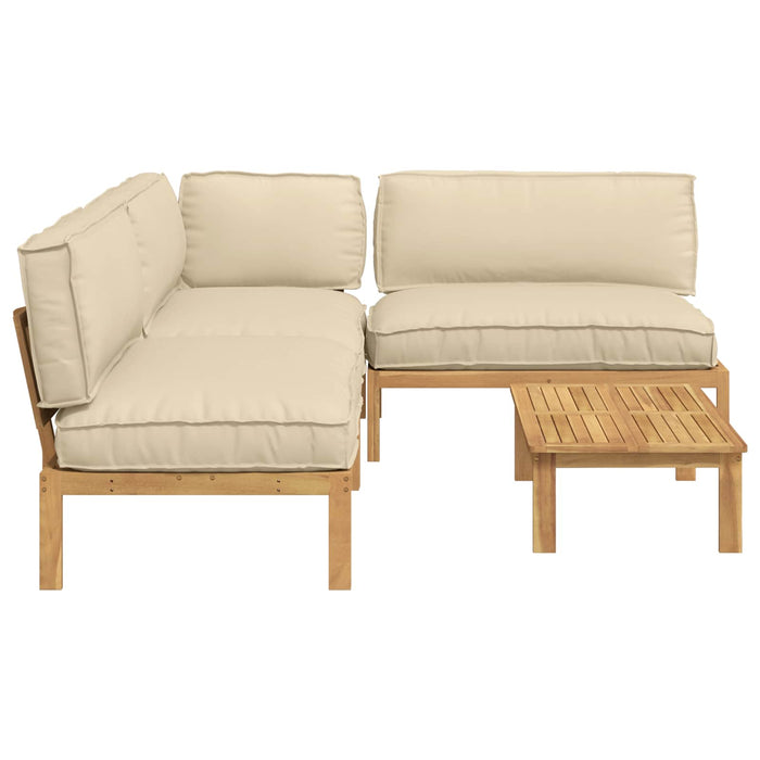 Set de canapea cu pernă Simplu 4 pcs Bej Lemn Solid de Acacia WALTI