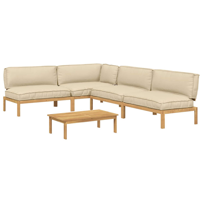 Set de canapea cu pernă Simplu 5 pcs Bej Lemn Solid de Acacia WALTI