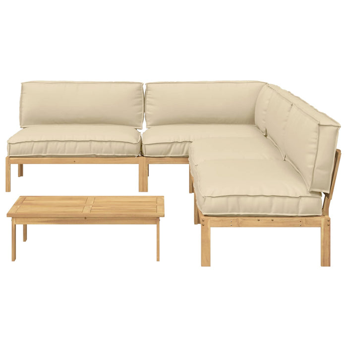 Set de canapea cu pernă Simplu 5 pcs Bej Lemn Solid de Acacia WALTI